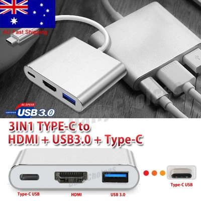 $11.18 • Buy Type C To USB-C HDMI USB 3.0 Adapter Converter Cable 3 In 1 Hub For MacBook Pro