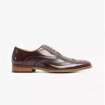 Goor FRANCIS Mens Leather Lace Up Stylish Wedding Brogues Shoes Oxblood Burgundy • £40