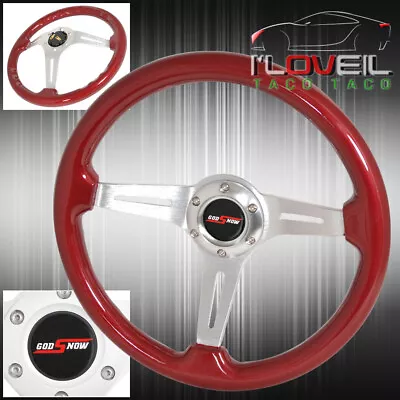 Universal 345mm Red Wood Aluminum Streak Design Steering Wheel Godsnow Button • $66.99