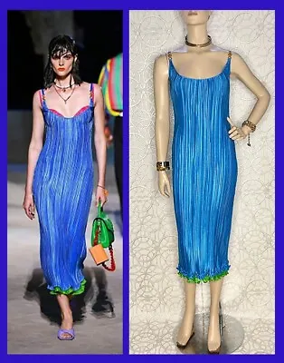 S/S 2021 L# 24 VERSACE TRESOR DE LA MER BLUE STARFISH FRILL PLISSE Dress IT 42 • $1350