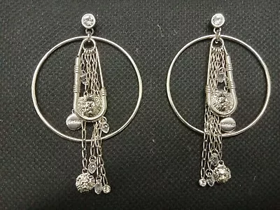 Versace Versus Silver Safety Pin Chain Swarovski Crystal Drop Loop Earrings • $375