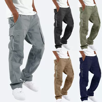 Mens Combat Cargo Pants Joggers Wide Leg Casual Work Trousers Tracksuit Bottoms • $25.79