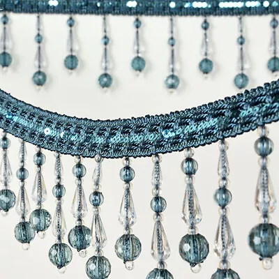 1M Crystal Beaded Tassel Lace Trim Fringe Upholstery Curtain Lampshade Trimming • £12.52