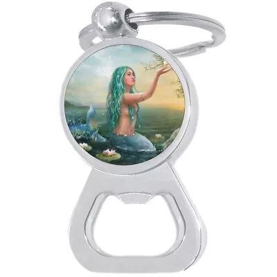 Blue Mermaid Bottle Opener Keychain - Metal Beer Bar Tool Key Ring • $15.88