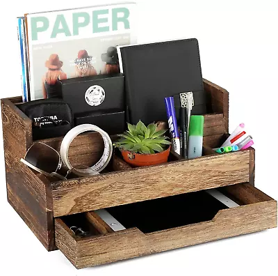 Desk Organizer Wood Vintage Desk Organizer With Drawers File Organizer For Des • $47.83