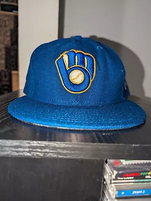 Vintage Milwaukee Brewers New Era 59FIFTY Fitted Hat 7 1/8 100% Wool USA Made  • $11.99