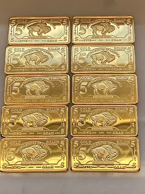 Lot Of 10 - 5 GRAM 100 MILLLS GOLD BUFFALO BULLION BARS .999 FINE • $35.50