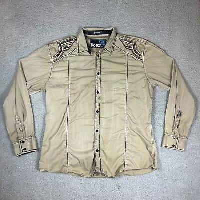 ROAR SIGNATURE Western Shirt Mens Embroidered Button Up Tan Rodeo Cowboy 2XL • $22.36
