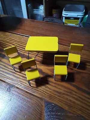 Retro Vintage Doll House Furniture Table Chairs Set Yellow Wood Metal Free Ship • $9.50