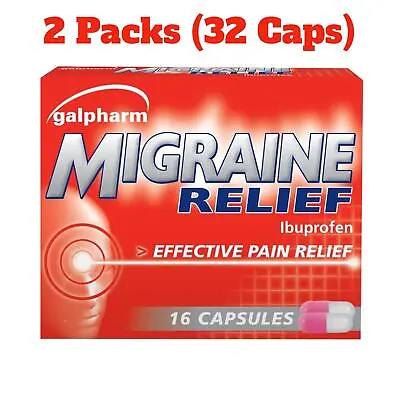 Galpharm Ibuprofhen Migraine/Headache Relief Capsules - 2 Boxes (32 Capsules) • £3.95