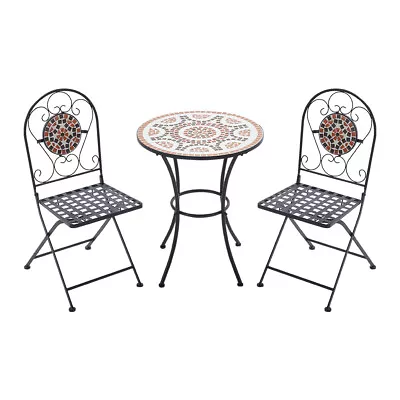 Mosaic Bistro Set Outdoor Garden Furniture Round Table  2 Chairs Metal Frame • £85.95