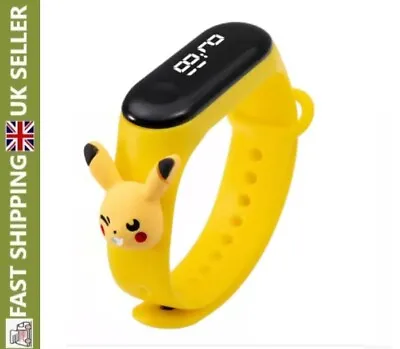 Children's Watch Pokemon Pikachu Kids LED Superhero Silicone Touch Digital Gift • £4.39