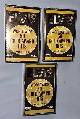 3 Elvis Presley Cassette Tapes Worldwide 50 Gold Award Hits No 1 3 And 4 • $9.99