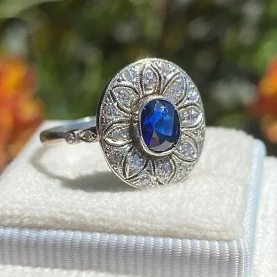 2.50Ct Oval Lab Created Sapphire Vintage Engagement Ring 14K White Gold Plated • $118.40