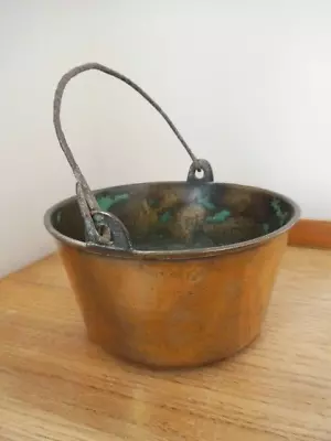 Brass Jam Pan Small Swing Handle Preserving Cooking Pot Brass Planter 17cm 6.5  • £22