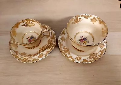 Paragon Vintage Gilded Tea Cup Saucer With 2 Tea Plates And Sugar Bowl • $44.14