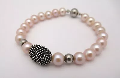 Michael Dawkins 925 Sterling Silver Pink Freshwater Pearl Bracelet Magnet Clasp • $65