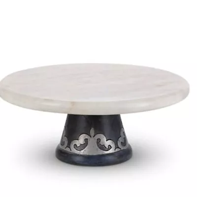 GG Collection Marble Cakestand On Blackwashed Metal-Inlay Pedestal NWT • $52.95