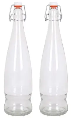 2X 1L Glass Swing Flip Top Lid Bottles Brew Water Juice Wine Reusable Home EVA • £9.50