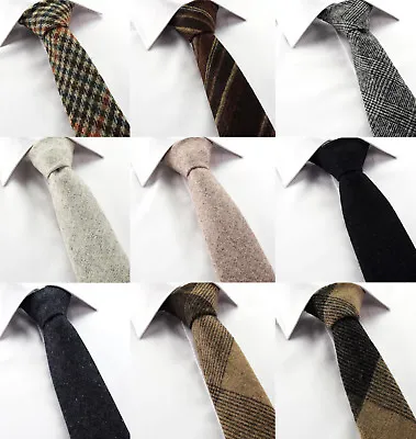 £11.23 • Buy UK Twill Men's Wool Skinny Tweed Tie Brown Grey Silver Check Plaid Gift