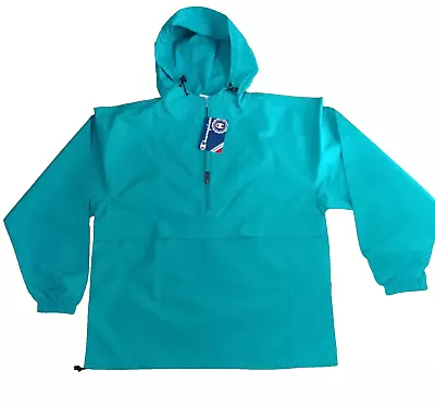 NWT Champion Mens ½ Zip Hooded Packable Windbreaker Jacket – Aqua – Size M • $11.99