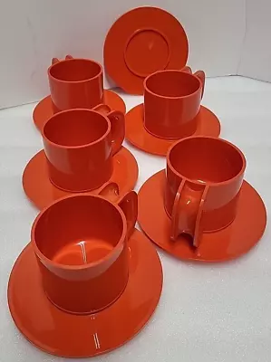 Heller Max 2 Massimo Vignelli Italy 5 Mugs Cups 6 Saucer Plates MCM Orange VNTG • $59.99