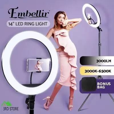 Embellir 14  LED Ring Light 6500K 5800LM Dimmable Diva Stand MakeUp Studio Video • $67.50