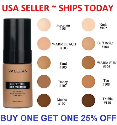 $6.48 • Buy Valeera Foundation Makeup Full Coverage Liquid Base Brighten Long Lasting Shade