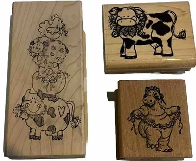 Rubber Stamps Used Cow Totem Cow W/ Wreath Spring Hippo Excellent Condition. • $14.99