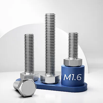 M1.6 - 1.6mm SET SCREWS HEX HEAD FULLY THREADED BOLTS A2 STAINLESS STEEL DIN 933 • £1.43
