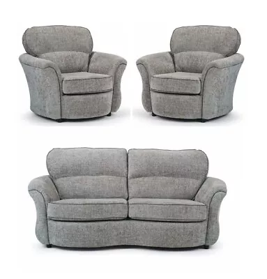 Classic Modern Grey Fabric  3 Seat + 2 Armchairs Sofa Suite MONZA 311 • £1099