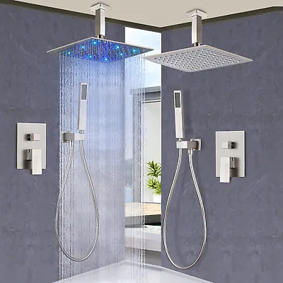 Ceiling Mount Shower Faucet Set Rainfall Shower Head Combo System W/ Mixer Valve • $69