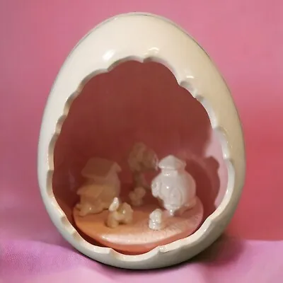 1970's American Mid Century Modern Ceramic Rabbit Village In Egg Shell Sculpture • $38