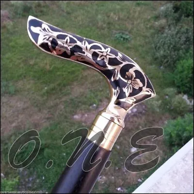 Black Wooden Inlay Walking Cane Brass Head Handle Canes Walking Stick Solid Gift • $38.22