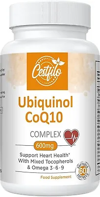 Ubiquinol CoQ10 600mg Softgels - Active Form Of CoQ10 Plus Vitamin E & Omega 3 6 • £21.97