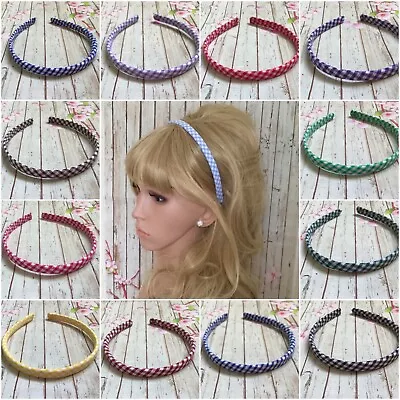 1cm COTTON GINGHAM CHECK FABRIC ALICE HAIR HEAD BAND HEADBAND ALICEBAND HANDMADE • £4.49