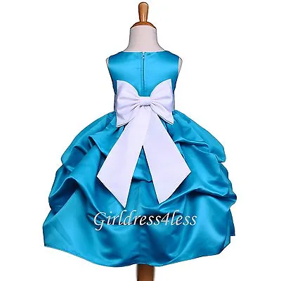 Turquoise Blue Wedding Flower Girl Pick Up Dress Gown 6M 12M 18M 2 3/4 6 8 10 12 • $22.99