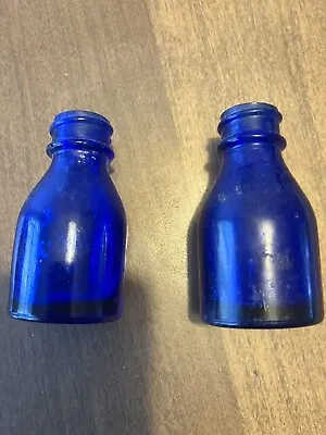 2 -Vtg Miniature Cobalt Blue Glass Bottles Vicks Va-tro-nol Drops 2-1/2  Tall • $10