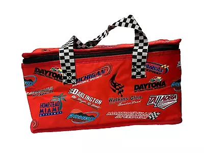 Nascar Fan Soft Sided Cooler Racetrack Logos Red Checkered Handles Race Day • $9.99