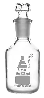 Reagent Bottle Borosilicate Narrow Mouth Hexagonal Stopper - 60ml - Eisco Labs • $13.49