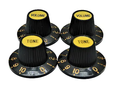 Black W/ Gold Witch Hat Knobs 2 Volume2 Tone 18 Spline • $9.50