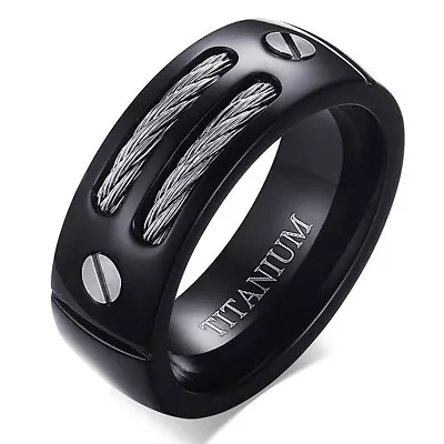 Black Titanium Men's Double Wire Screw Wedding Band Ring Size 7-15 W/ Half Sizes • $12.95