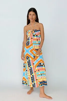 Zara Printed Multicoloured Halterneck Maxi Dress 7619/002 • £11