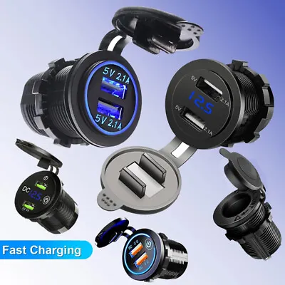 Car Cigarette Lighter Socket 12/24V USB Charger Adapter For Marine RV Boat Truck • £5.58