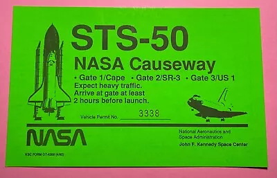 Sts-50 Nasa Causeway Ksc/nasa Neon Green Vehicle Permit Pass • $14.99