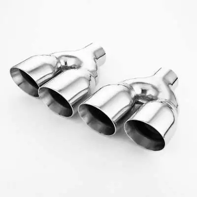 2.25  Inlet Quad 3.5  Out Twin Exhaust Tips Stainless Steel Angle Cut Staggered • $272.76