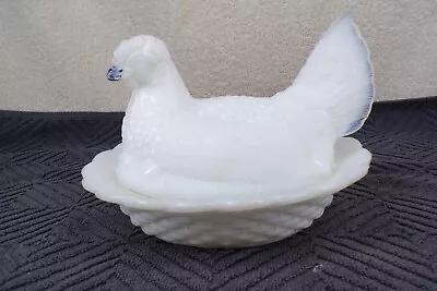 Vintage White Milk Glass Chicken Hen On Nest Covered Dish • $17.50