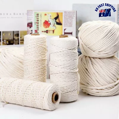 $7.09 • Buy 3/4/5/6mm Natural Cotton Rope Twisted Cord Craft Macrame Artisan Weaving Wire AU