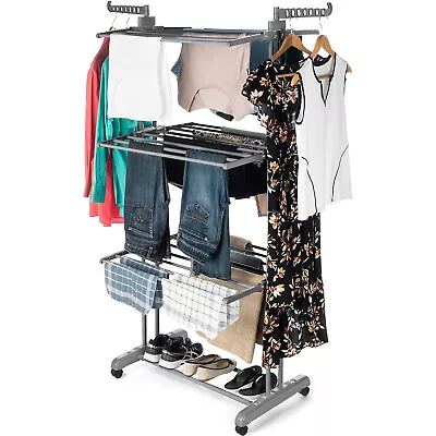 Clothes Drying Rack 4-Tier Folding Indoor Laundry Drying Rack With Wheels US • $38.49