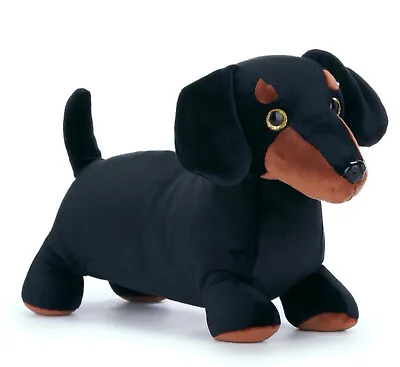 Dachshund Sausage Dog Soft Toy Black Brown Plush Squashy Glitter Eyes 14 Inch • £12.99